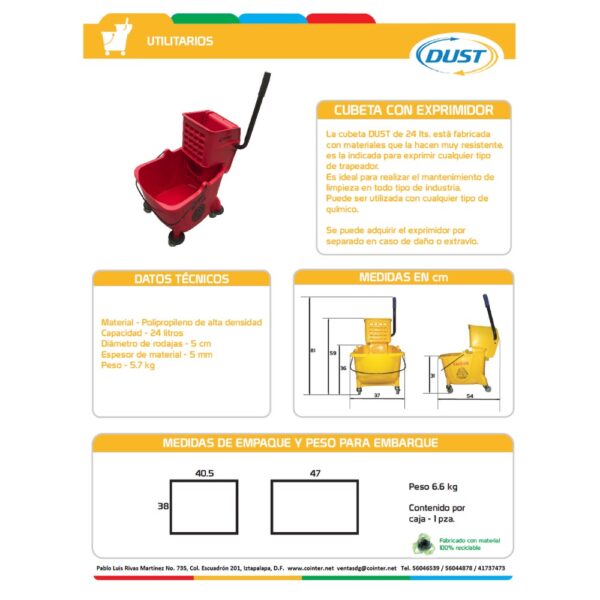 Cubeta con exprimidor 24 litros rojo