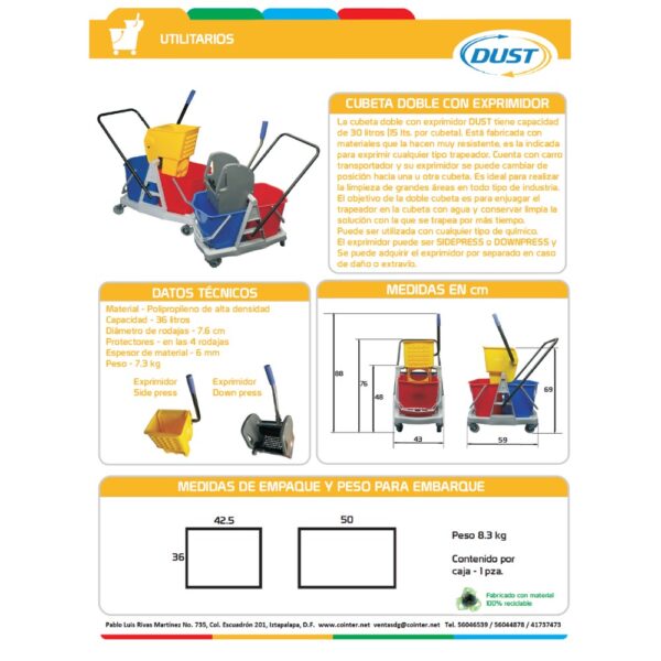 Cubeta doble 30lt exprimidor downpress