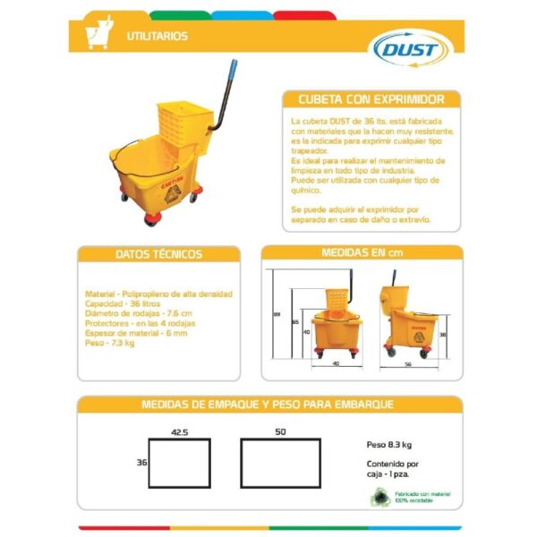 Cubeta con exprimidor 36 litros